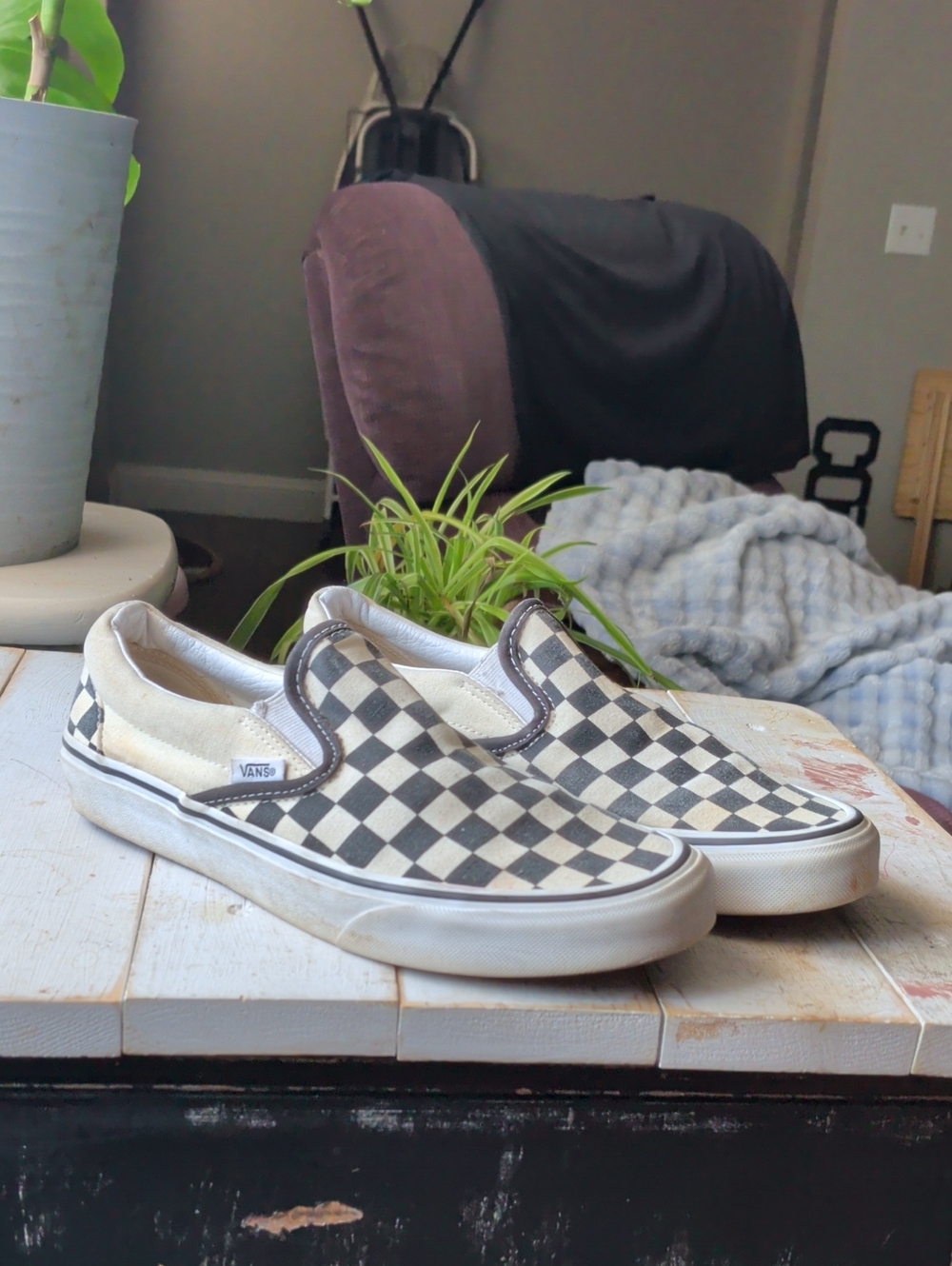 Vans Women's Slip-On Sneakers in Black and White Checkerboard